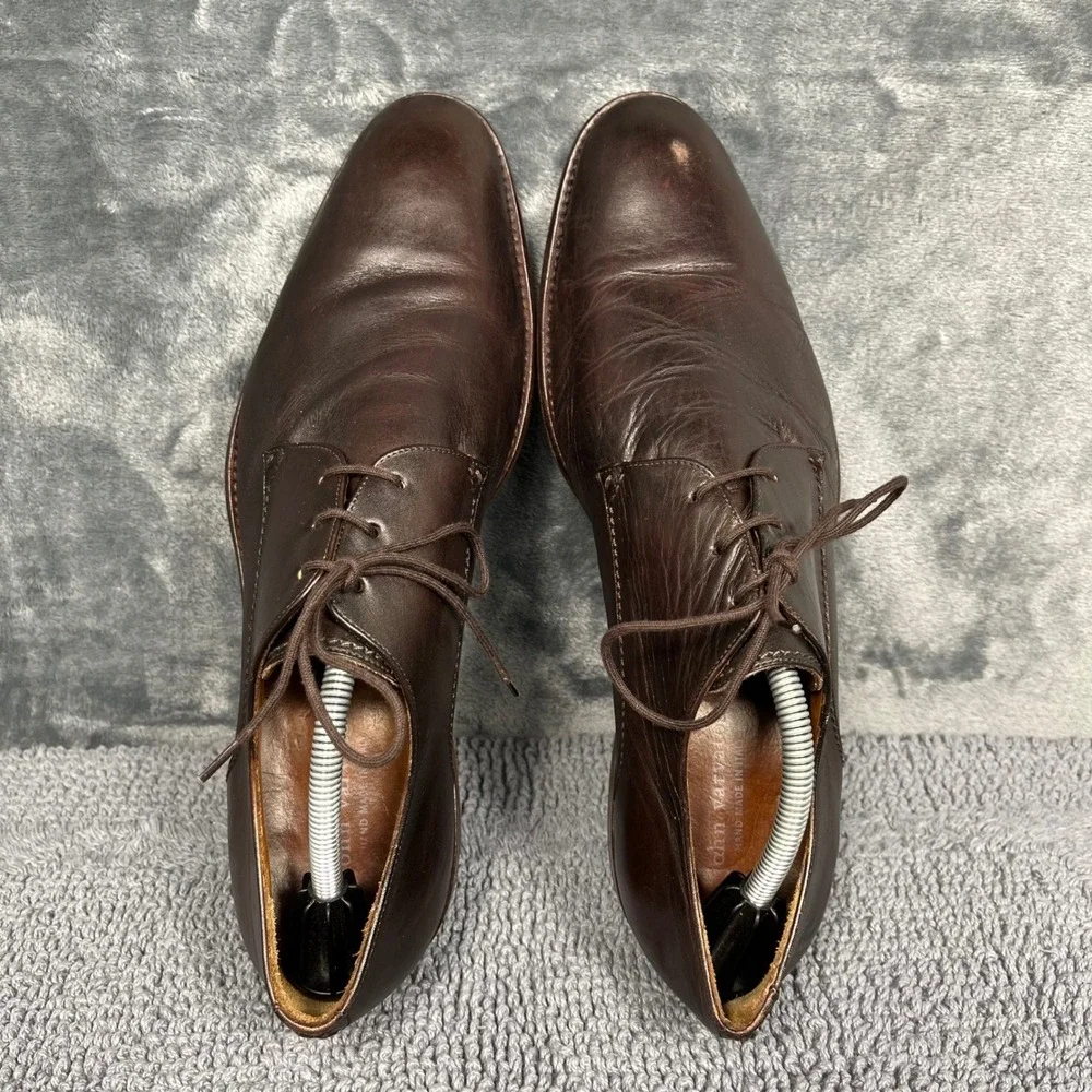 John Varvatos Mens Brown Leather Plain Toe Derby Shoes Hand Made in Italy 11.5